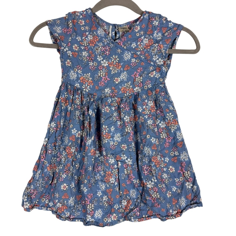 OshKosh B'gosh Dress Girls 5T Blue Floral Fit & Flare Cap Sleeve Casual Summer